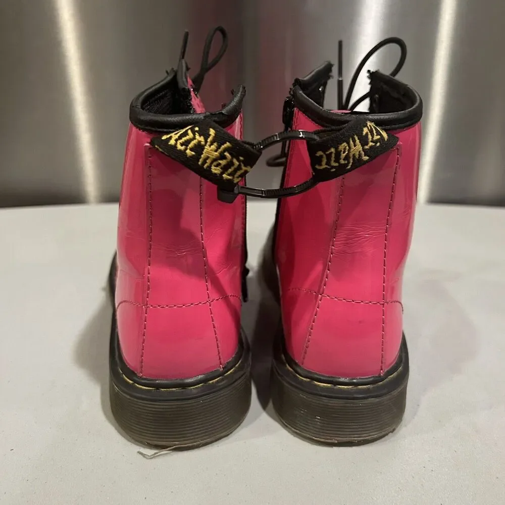 Dr Doc Martens Delaney Youth Size 3 Boots Hot Pink Lace Up Side Zip‎ Patent